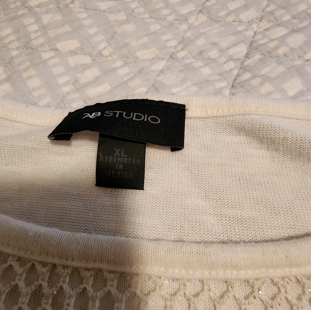 AB Studio cream sweater with fishnet overlay